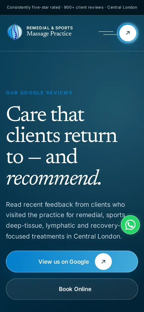 Client reviews page on mobile