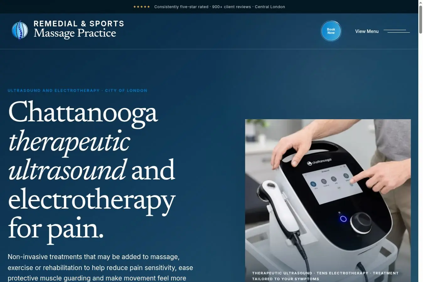 Therapeutic ultrasound and electrotherapy page on desktop