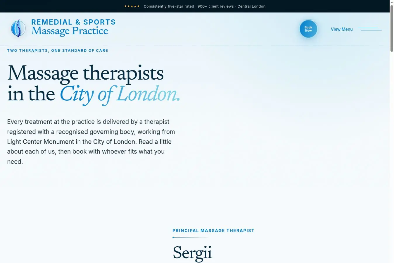 Massage Practice team page on desktop