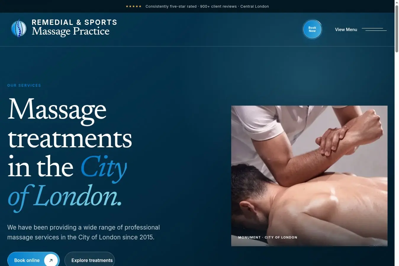 Massage treatments overview on desktop