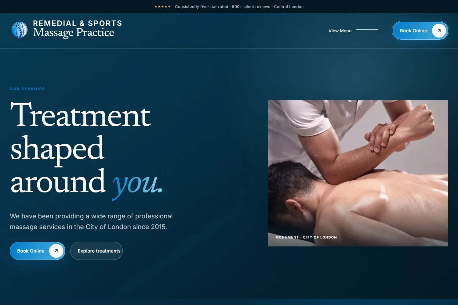 Massage Practice treatments overview on desktop